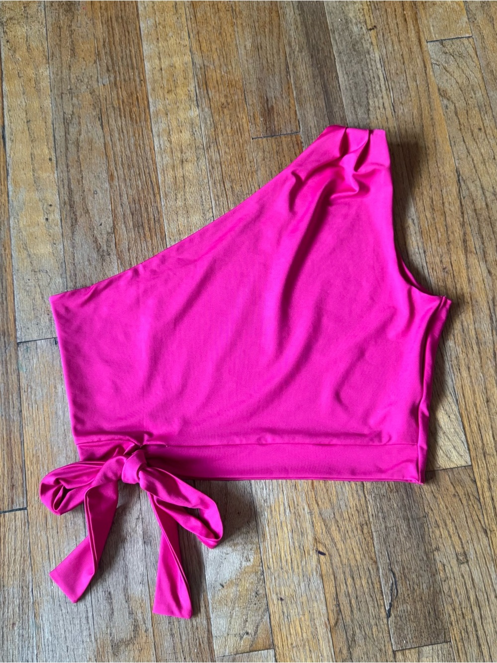 Asymmetric One-Shoulder Tie-Hem Crop Top in Bright Pink